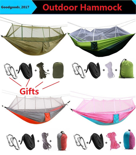 Travel Camping Hammock with mosquito nets Camping Sleeping Bed Travel Outdoor Swing Garden Indoor Sleep 12 Colors 210T Hammocks M0836
