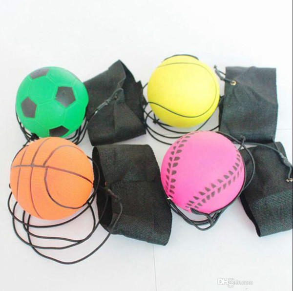 wholesale-63mm Bouncy Fluorescent Rubber Ball Wrist Band Ball Board Game Funny Elastic Ball Training Antistress Toy Outdoor Games OOA4870