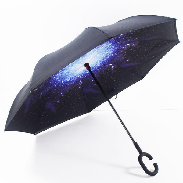 Self Standing Inside Out Inverted Umbrellas Double Layer Reverse Rainy Sunny Umbrella with C Handle J Handle Self Standing Special Design