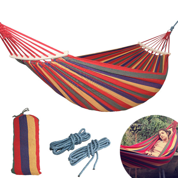 250*150cm 2 People Outdoor Canvas Camping Hammock Bend Wood Stick steady Hamak Garden Swing Hanging Chair Hangmat Blue Red