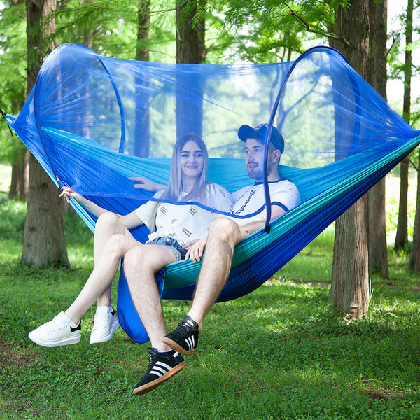 1-2 Person Portable Outdoor Camping Hammock with Mosquito Net High Strength Parachute Fabric Hanging Bed Hunting Sleeping Swing