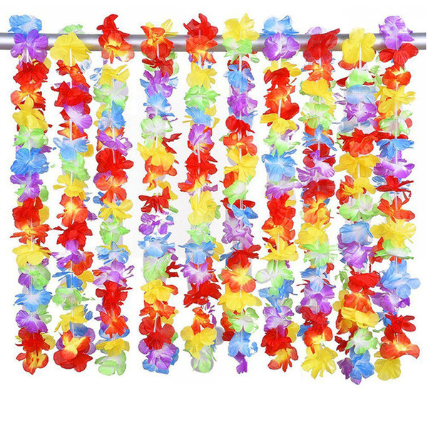 50Pcs Hawaiian Leis Garland Artificial Necklace Hawaii Flowers Leis Party Supplies Beach Fun Wreath DIY Gift Decoration