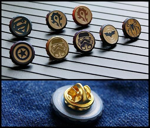 Titanium TC4 Hero Badge 20mm Diameter 12mm Thick 4.5g with Brass Butterfly Style Clasp