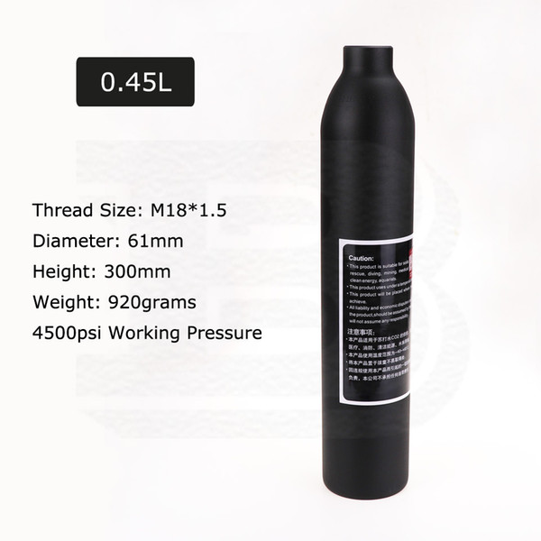 New CO2 Air Tank Cyclinder 4500PSI/300BAR/30Mpa 0.45L HPA High Compressed Air Bottle M18*1.5 Threads
