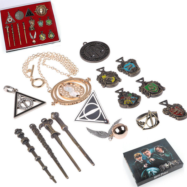 Harry Potter Magic Wand Hogwarts Crest Magic School Badge Necklace Halloween Cosplay Keychain Accessories Christmas Gift Free Shipping
