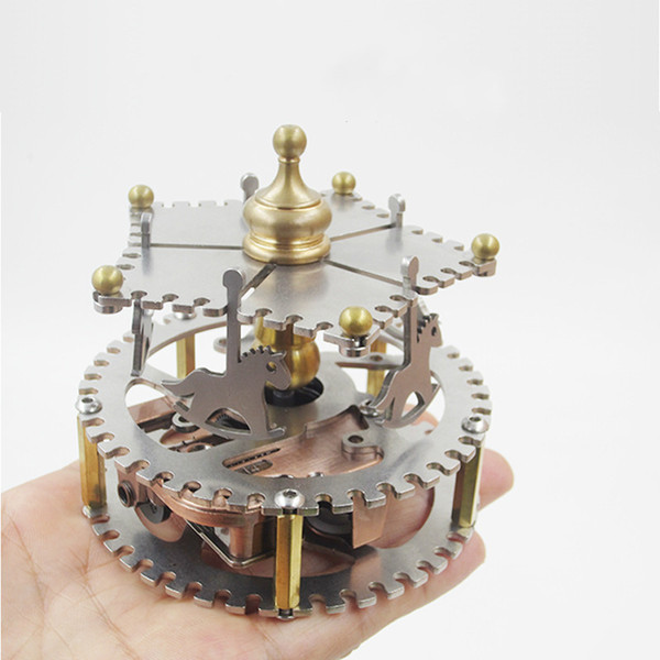 Stainless steel Carousel Music Box 5 Horses Rotating Music Box Birthday Valentine's Christmas Children Gifts Toy