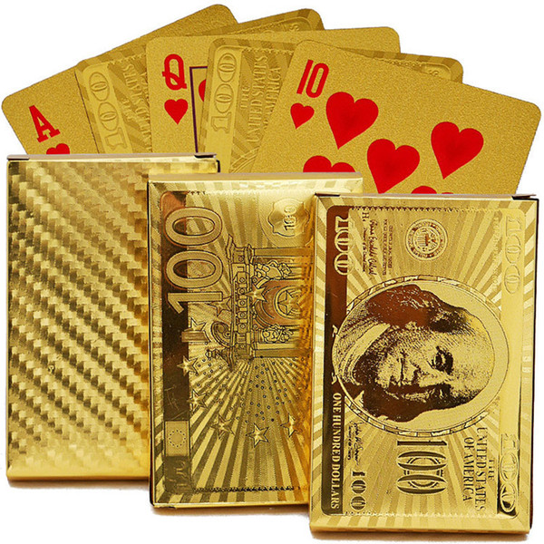 Wooden box 24K Gold Foil Plated Poker Texas poker Playing Cards Traditional Set With red Box Free collectibles