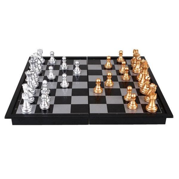 8 Inch Plastic Chess Set Silver Gold Mini Foldable Board Game Chess Piece Party Classic Checkers For Families Kid Party Portable
