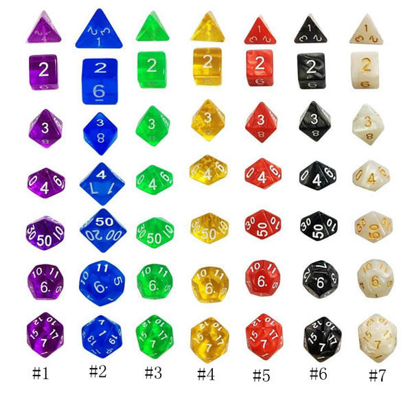 7Pcs multifaceted dice for Playing Board Games,Digital Dice,Game Dice,toy Kit fourteen colors ZZA182
