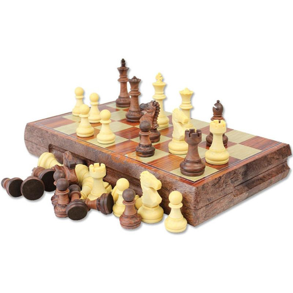 International Chess Checkers Folding Magnetic High-grade wood WPC grain Board Chess Game English version (M/L/XLSizes)