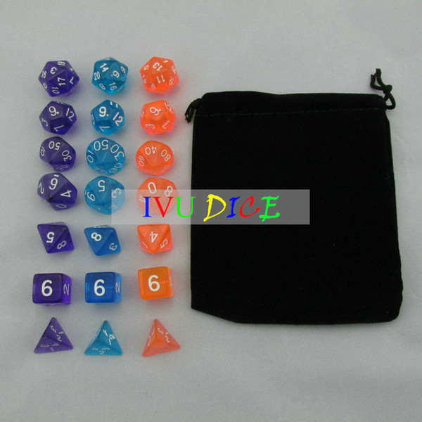 18pcs DND Table BOARD GAME Dungeons&Dragons number dice Color Transparent BLUE PURPLE ORANGE Party Children dices WITH BAG IVU