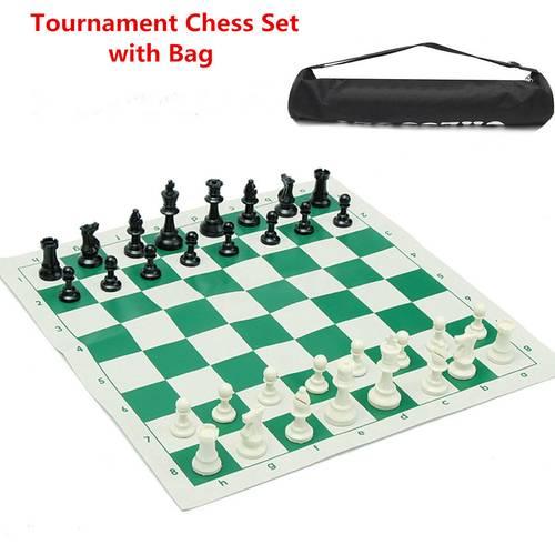 New Arrival Outdoor Traveling Portable Traditional Chessboard Tournament Club Chess Set with Green Roll-up Board + Plastic Bag