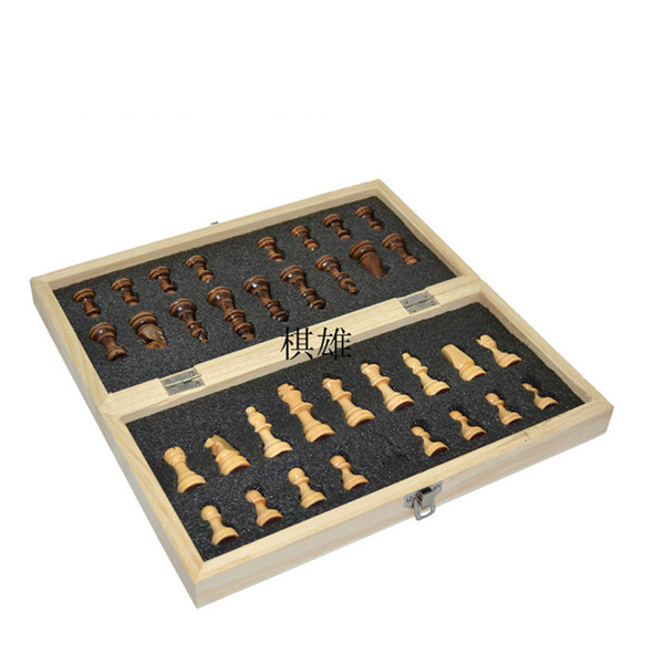 Free shipping Magnetic wood folding board solid chessman inlining packaging wooden chess