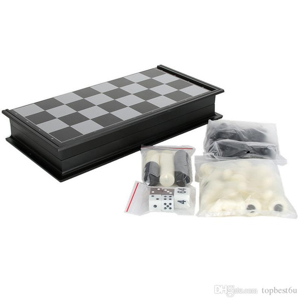 Mini Folding Magnetic Board Game Plastic Chess & Checkers & Backgammon 3 in 1 Chess Sets With Chessboard And Chess Pieces Size S