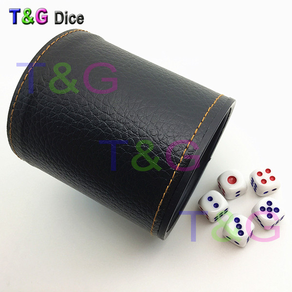 T&G High Quality PU Leather Dice Cup with 5pcs 14mm White Dice Precision For KTV Night Club Adult Game