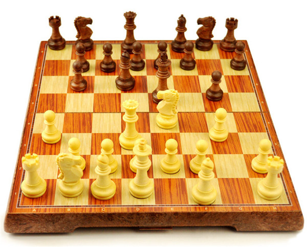 New International Chess Checkers Folding Magnetic High-grade wood grain Board Chess Game English version three Sizes