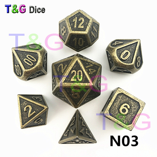 D&D 7pcs/set Creative Multi-faceted Metal Dice Playing Games Dado D4 D6 D8 D10 D10% D12 D20 Dice Set