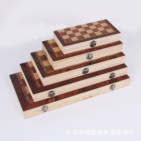 4 Size International Chess Chess Wooden Folding Wood Boxed Color Box Package Set Board Game Foldable Portable Kids Gift