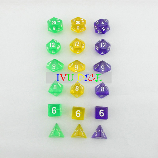18pcs DND Table BOARD GAME Dungeons&Dragons number dice Color Transparent GREEN PURPLE YELLOW Party Children dices WITH BAG IVU