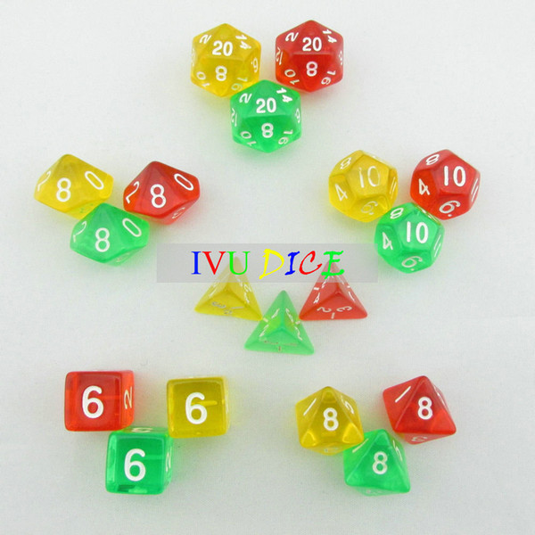 18pcs DND Table BOARD GAME Dungeons&Dragons number dice Color Transparent RED GREEN YELLOW Party Children dices WITH BAG IVU