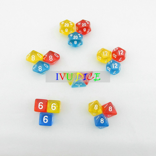 18pcs DND Table BOARD GAME Dungeons&Dragons number dice Color Transparent RED YELLOW BLUE Party Children dices WITH BAG IVU