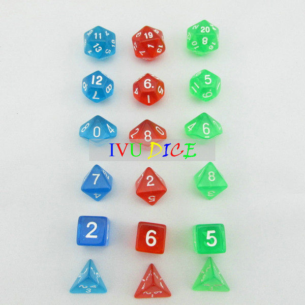 18pcs DND Table BOARD GAME Dungeons&Dragons number dice Color Transparent RED GREEN BLUE Party Children dices WITH BAG IVU