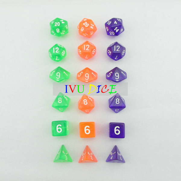 18pcs DND Table BOARD GAME Dungeons&Dragons number dice Color Transparent GREEN PURPLE ORANGE Party Children dices WITH BAG IVU