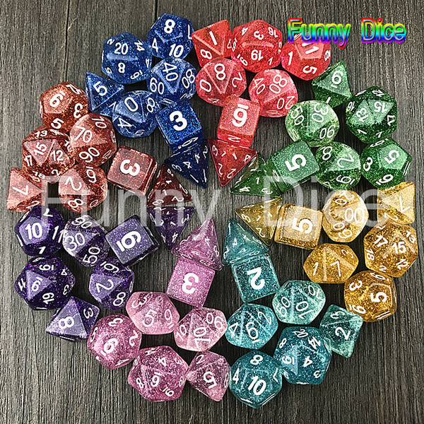 7pc/lot Glitter Powder Dice Set D4,d6,d8,d10,d10%,d12,d20 for Board Game Dungeons and Dragons,D&d game dice