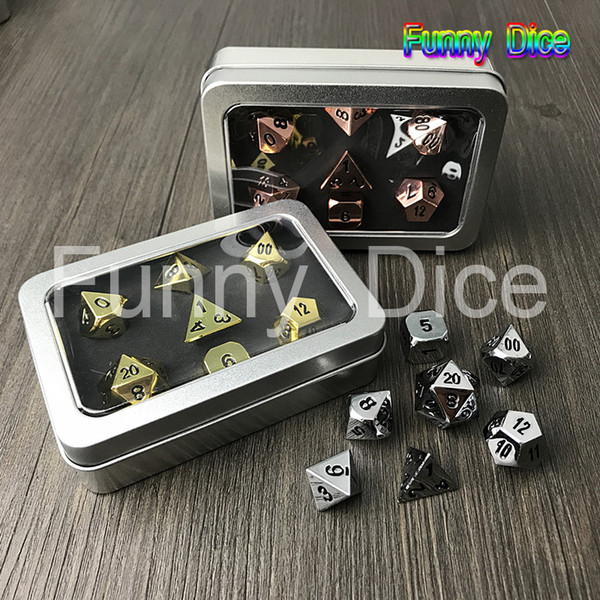 High Quality 7pcs Metalic RPG Dice set d4 d6 d8 d10 d% d12 d20 side Digital Dice playing funny Game with Box,dnd dice