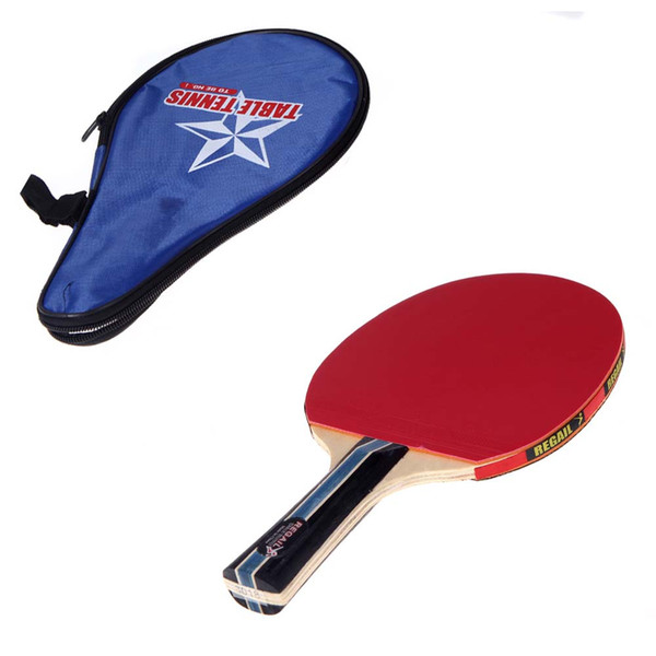 Long Handle Shake-hand Table Tennis Racket Ping Pong Paddle with Waterproof Bag Pouch Blue Indoor Table Tennis Accessory