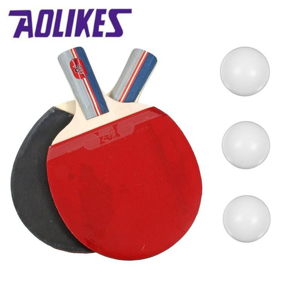 Wholesale- Aolikes Best Table Tennis racket Pingpong Bat short handle Two side pips-in rubber tennis table rackt with 3 Pingpong Balls