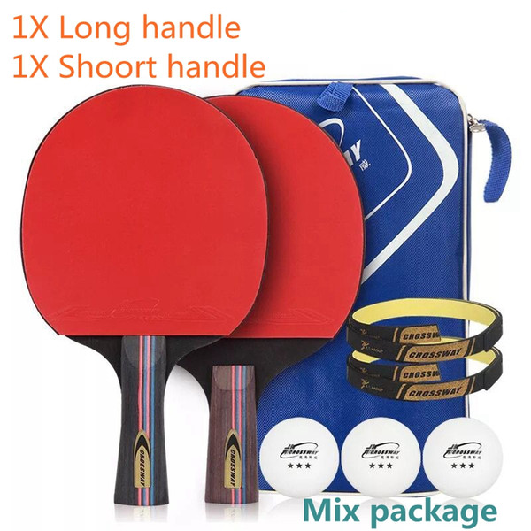 Table Tennis Racket Long/Short Handle 3 STARS Ping Pong Paddle Bat Set&3 Balls