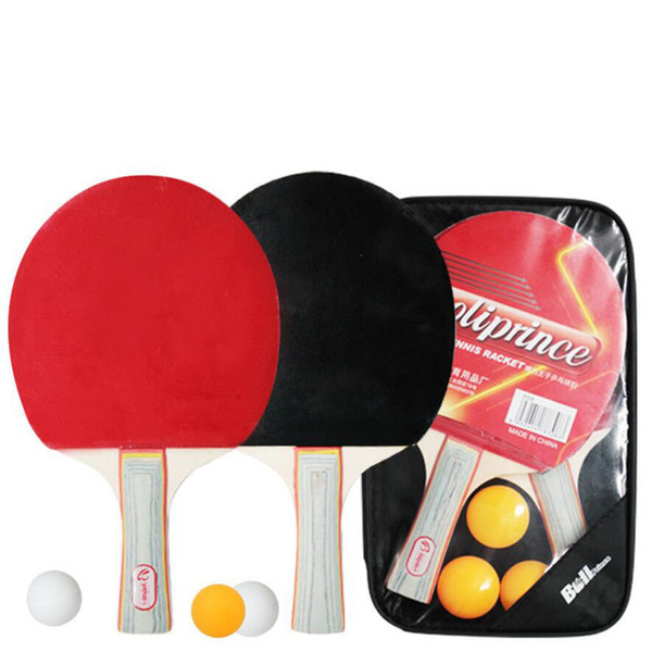 Free Shipping Table Tennis Rackets Balls Set Poplar Wood Blade Ping Pong Doubled Face Pimples-in Rubber Table Tennis Sets for Sale