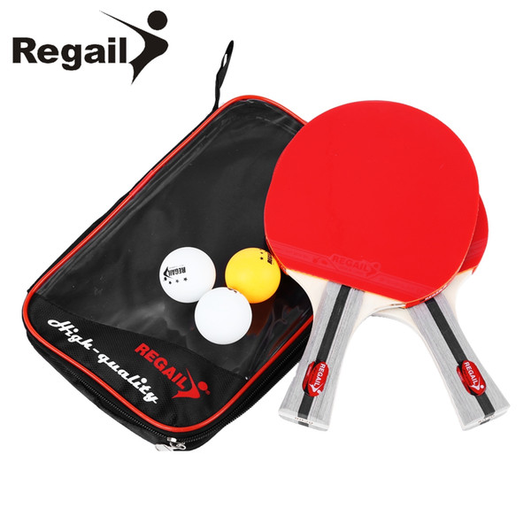 REGAIL 8020 Table Tennis Ping Pong Racket Two Long Handle Paddle Bat Three Balls