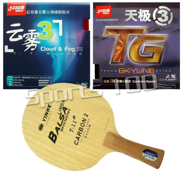 Pro Combo Racket Galaxy Yinhe T-11+ Blade with DHS Skyline TG3 and Cloud & Fog III Rubbers Long Shakehand FL