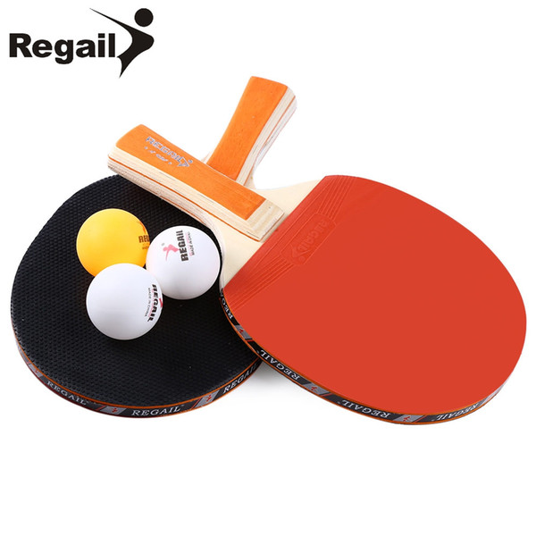 Table Tennis Raquets Shake-hand Grip REGAIL A508 Table Tennis Ping Pong Racket Two Long Handle Bat Paddle Three Balls BZ