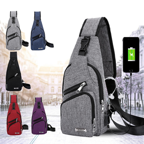 Men USB Chest Bags Sling bag Large Capacity Handbag Crossbody Messenger Bags Shoulder Bag Moblie Phone Charger for Business Leisure