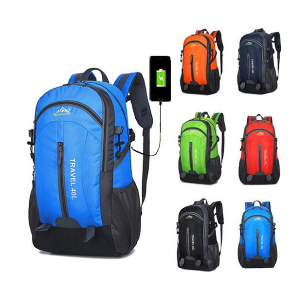 Outdoor Bags Multicolor 40L Large Capacity Waterproof Sports USB Backpack Mobile Phone Charging Travel Bags for Men and Women