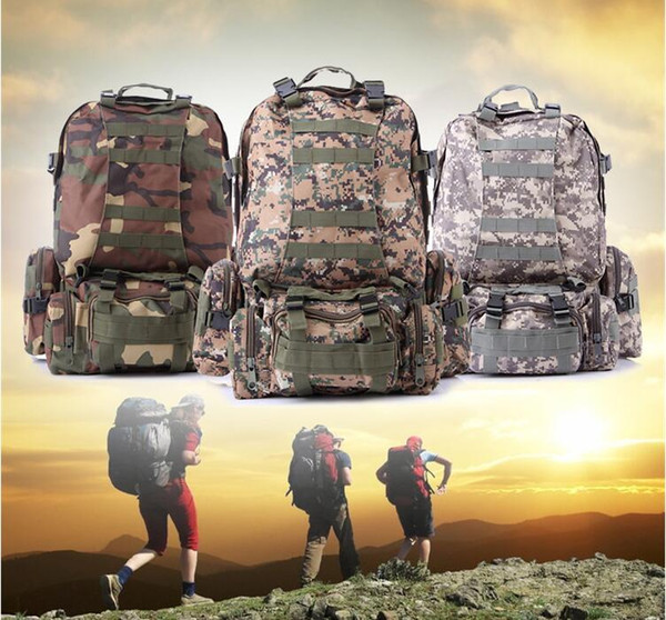 55L Large Capacity Multi-functional 3D Waterproof Nylon Camo Military Tactical Camping Backpack Sport Bags Travel Mountaineering Backpack