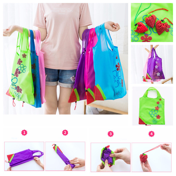 Multicolors Strawberry Foldable Bag Reusable Eco-Friendly Shopping Bags Pouch Storage Handbag Strawberry Foldable Shopping Bags Folding Tote