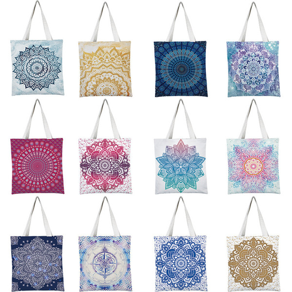 Mandala Shopping Bags Indian 
8000
Handbags Floral Printed Travel Beach Bags Canvas Reusable Shoulder Bags Totes Schoolbag Pouch MMA1865