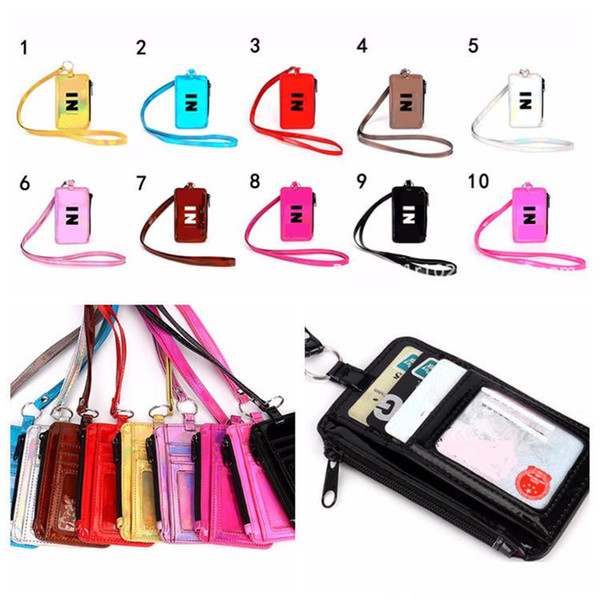 Pink Black 10 Colors Card Holder With Lanyard Badge Hollder Phone Strap Neck String ID Card Pack Neck Bags Kids Coin Purse