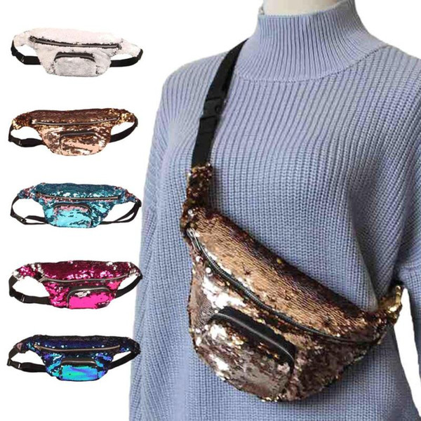 Mermaid Sequins Women Girls Shoulder Bags Outdoor Waist bag Gym Waistpacks Sports Zipper Shoulder Pockets Travel Storage Bags pink Bags