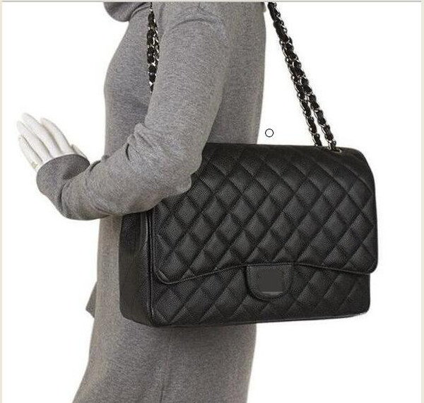 Large Classial 33CM Maxi Genuine Caviar Leather Quilted Double Flap Fashion Shoulder Chain Bags Handbags Hardware outdoor bag