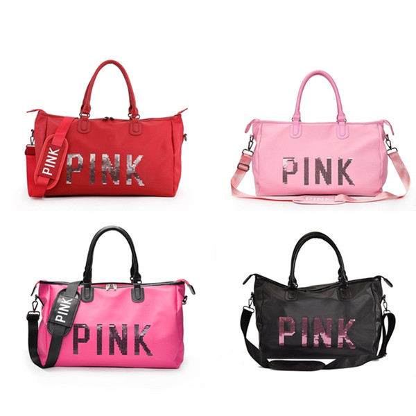 Hot Pink Letter Sequins Shoulder Bag Large Capacity Women Duffle Handbag 4 Colors Outdoor Travel Sports Beach Totes Outdoor Bags