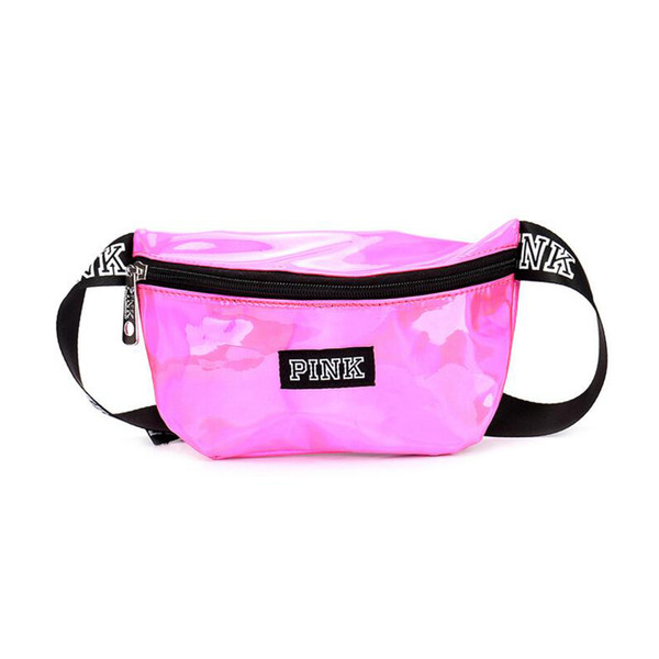 Unisex Pink Laser Transparent Pink Letter Waist Belt Bag Fashion Sports Beach Travel Bags Waterproof Handbags Outdoor Cosmetic Bag 2018