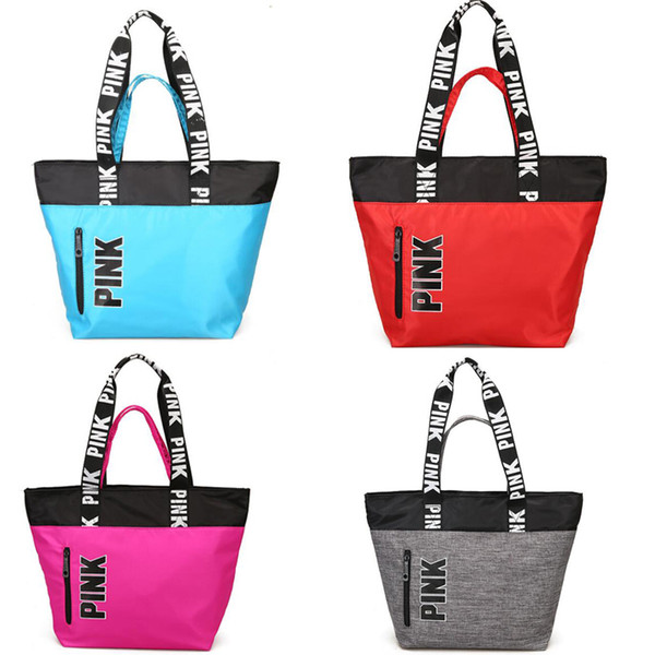 4 Colors Pink Handbags Shoulder Bags Women Love Handbags Large Capacity Travel Duffle Striped Waterproof Beach Shoulder Bag