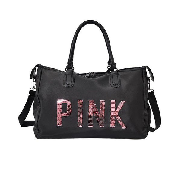 2018 Sequins PINK Letter Print Women Gym Bag Fitness Travel Handbag Outdoor Separate Space For Shoes Sac Sports Women's Bag