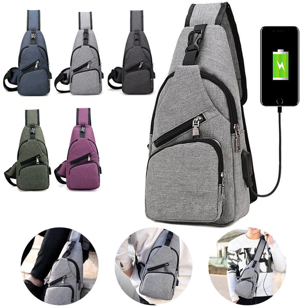 Men Chest Pack USB Charging Messenger Bosom Bags Casual Travel Crossbody Shoulder Bag Polyester Sling Bags FFA196 5colors 60PCS