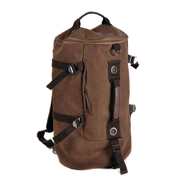 Large Capacity Canvas Round Bucket Backpack Male Mountaineering Hiking Rucksack Travel Army Shoulder Bags Gym Bag Fitness